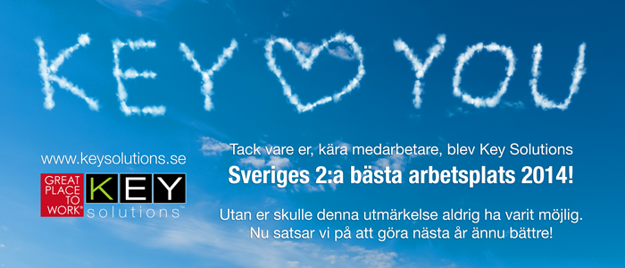 Grattis till Key Solutions som placerar sig på 2:a plats bland Sveriges Bästa Arbetsplatser 2014 organisationer! #sba2014 #gptw